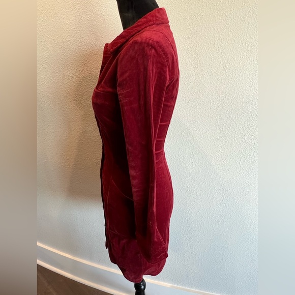 Zara TRF Burgundy Corduroy Button Up Dress - Picture 4 of 8
